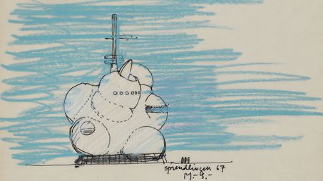 Manfred Schiedhelm, Wettbewerb Bürgerhaus Sprendlingen, Skizze, 1967