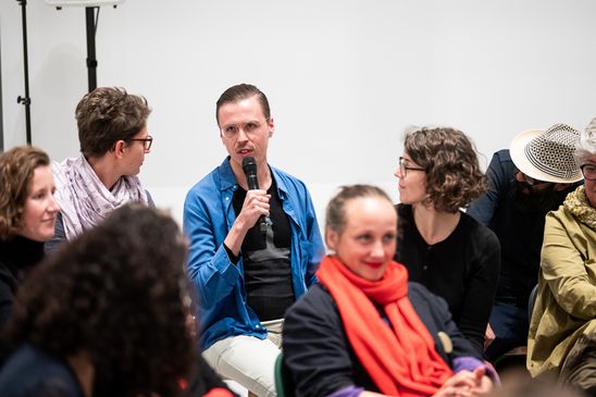 The Art Educator's Talk am 17.10.19 in 207m², Moderation: Gila Kolb und Konstanze Schütze, Gäste: Christiane Hamacher, Paula Marie Kanefendt und Marie Newid, © Foto: Harry Schnitger