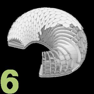 Figure 6: Graphic illustration of an arch-shaped structure made of plywood, which is covered with the finished mushroom components.