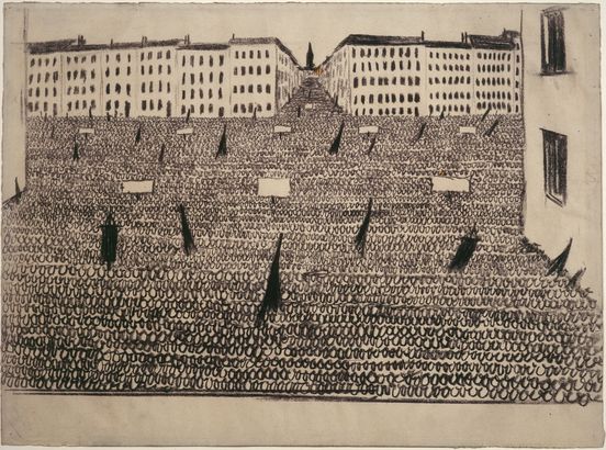 Werner Heldt, Meeting (Aufmarsch der Nullen), 1933-1935
