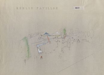Drawing by Franz Müller, Chalk over Diazotype on paper, 71,2 x 90,5 cm