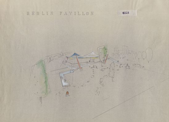 Zeichnung von Franz Müller, Kreide über Diazotypie auf Papier, 71,2 x 90,5 cm