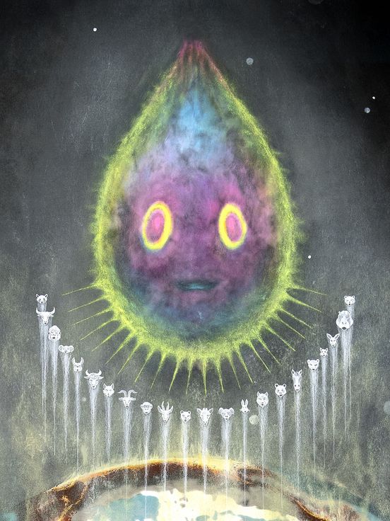 Böhler & Orendt: Incantation, (Zeichnung aus der Serie:) The Spirit of the B·U·D or The Sweet Certainty of Deliverance from the Darkness that Surrounds Us (Detail), 2021 (Acrylfarbe, Tusche, Pastell und Ink-Jet Print auf Aquarellpapier), Courtesy Böhler & Orendt