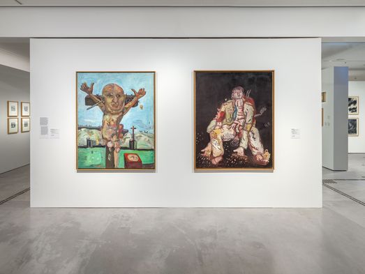 Ausstellungsansicht „Kunst in Berlin 1880—1980“, Foto: © Roman März (abgebildete Werke: Eugen Schönebeck, © VG Bild-Kunst, Bonn 2023, Georg Baselitz, © Georg Baselitz 2023)