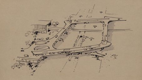 Sergius Ruegenberg, Rund um den Zoo, Luftperspektive auf Flughafen, 1948