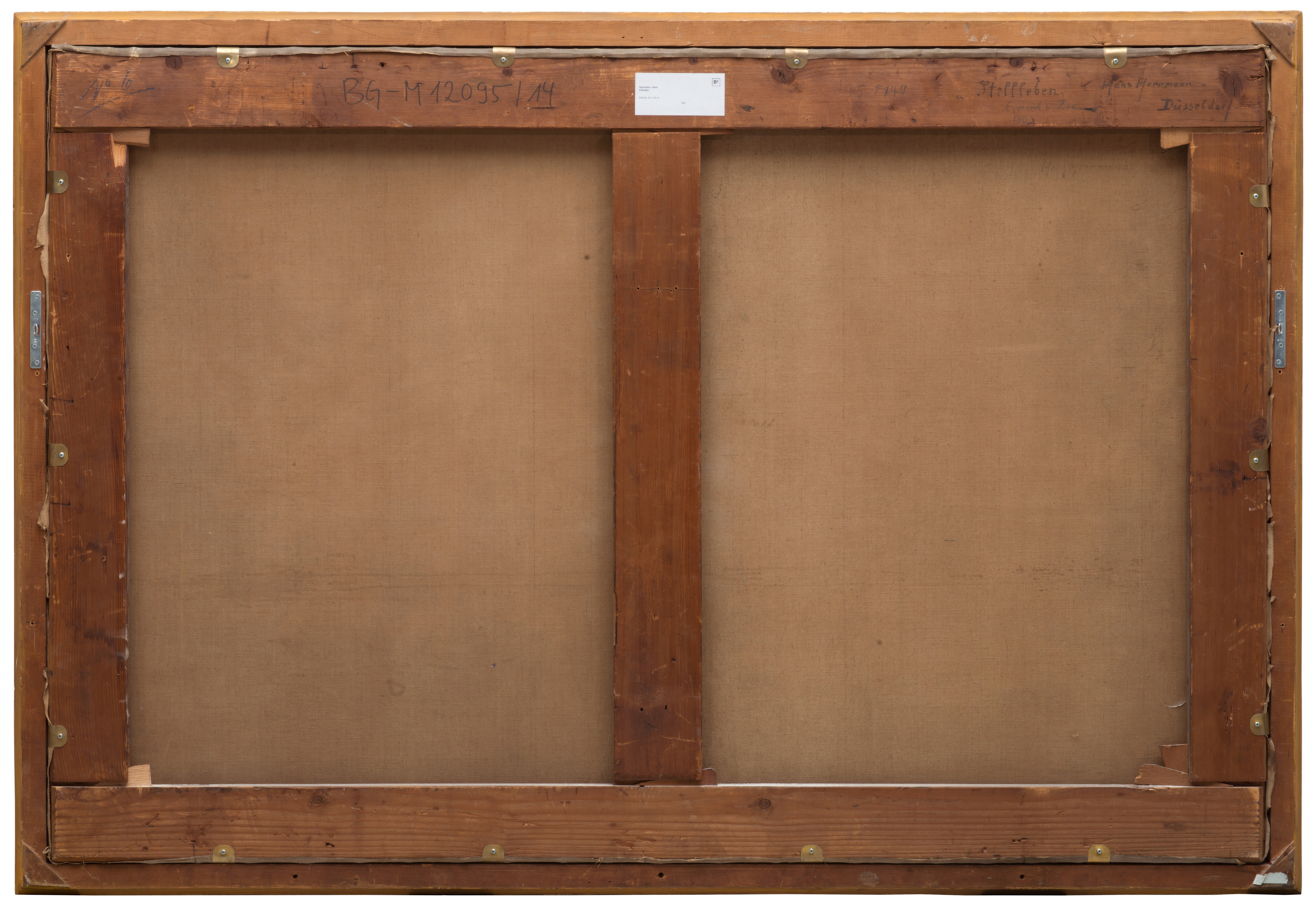Rückseite einer Leinwand, in Holzrahmen eingespannt, 94,5 x 142 cm