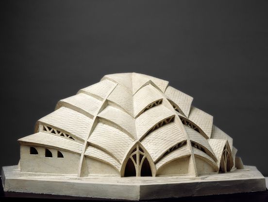 Architekturmodell von Otto Barning, Holz und Gips, 42,5 x 80 x 79 cm
