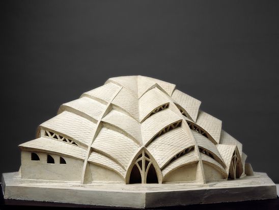 Architekturmodell von Otto Barning, Holz und Gips, 42,5 x 80 x 79 cm