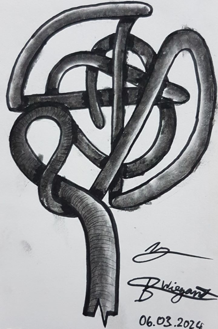 Zeichnung einer Metallskulptur