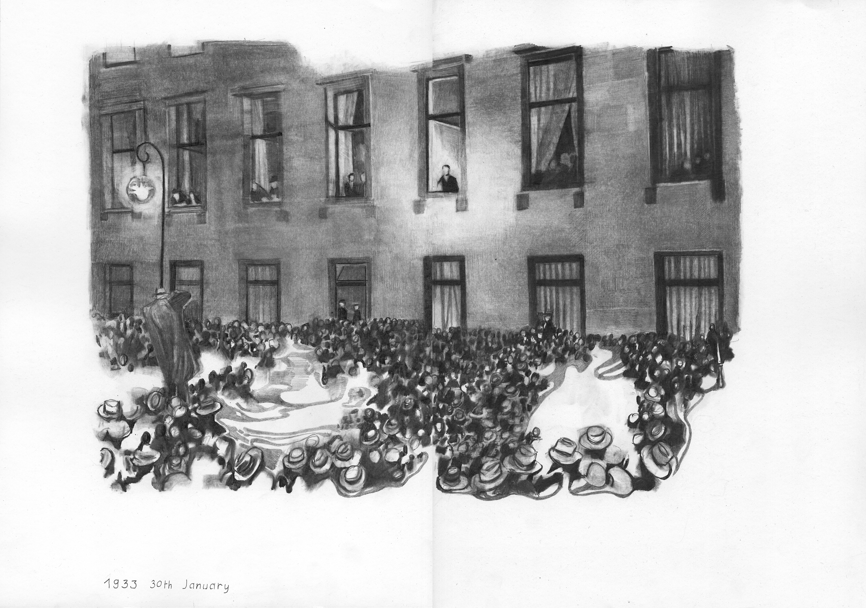 Marc Bauer, 1933, 30. Januar, 2020, Zeichnung, Bleistift auf Papier, © Marc Bauer. Courtesy the artist and Galerie Peter Kilchmann Marc Bauer, 1933, 30. Januar, 2020, Zeichnung, Bleistift auf Papier, © Marc Bauer. Courtesy the artist and Galerie Peter Kilchmann