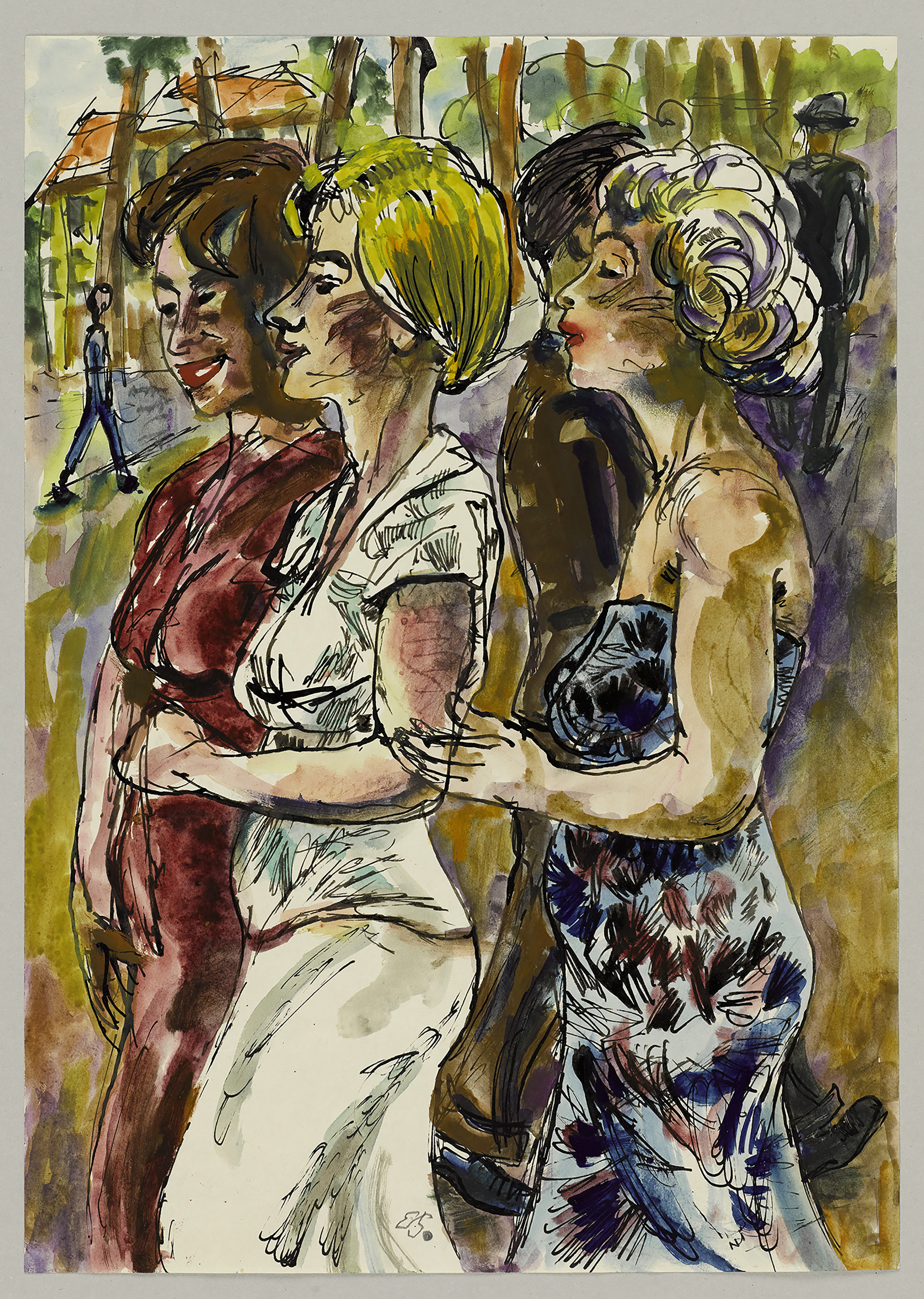 Egmont Schaefer, Spaziergang, um 1980, Aquarell und Tuschfeder auf Papier, 29,7 x 21 cm, © Berliner Kabinett e.V., Foto: Kai-Annett Becker Egmont Schaefer, Spaziergang, um 1980, Aquarell und Tuschfeder auf Papier, 29,7 x 21 cm, © Berliner Kabinett e.V., Foto: Kai-Annett Becker
