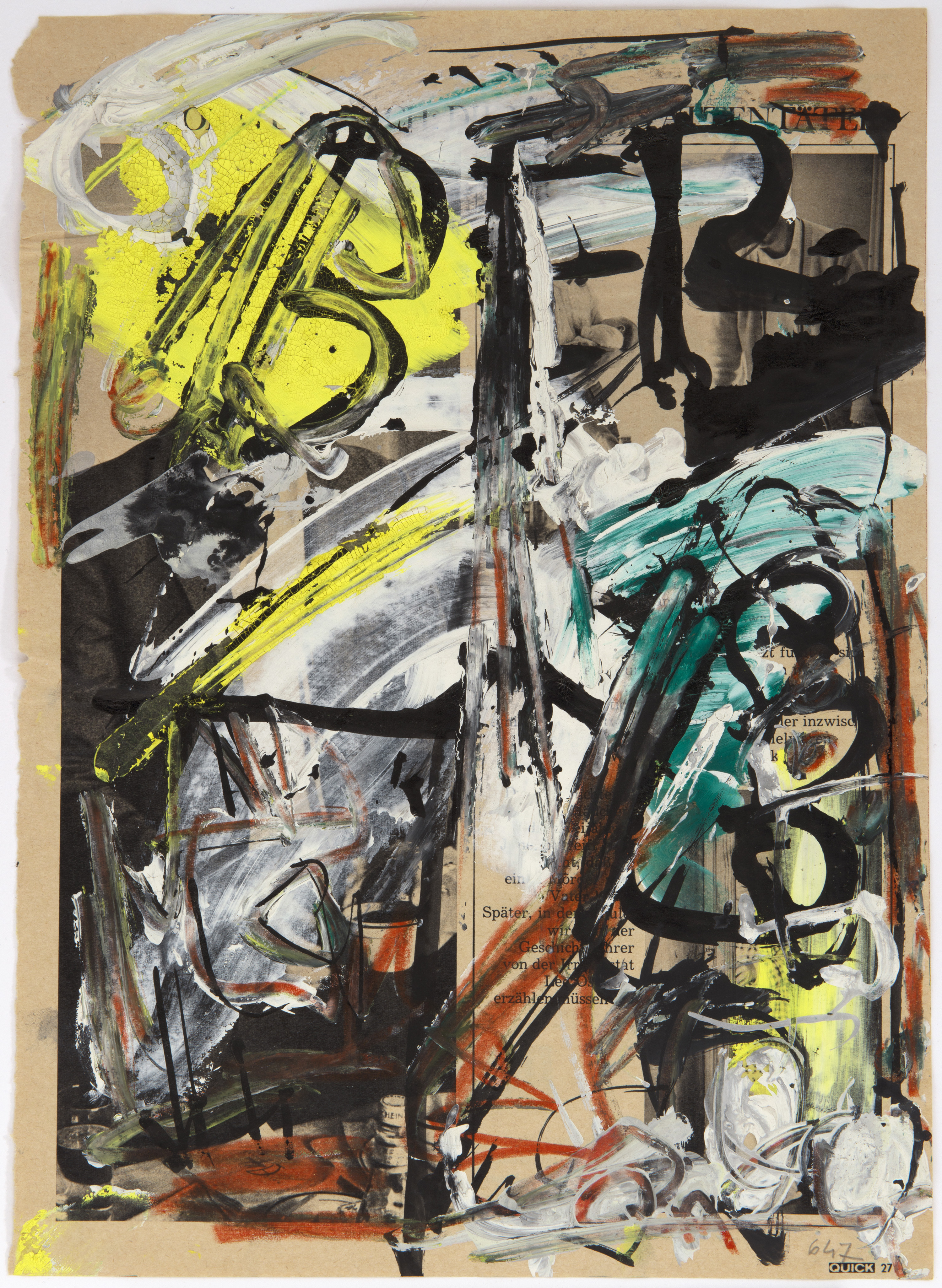 Emilio Vedova, Berlin 6, aus: Absurdes Berliner Tagebuch ́64, 1964, Lack, Gouache und Kreide auf Zeitschriftseite, 36,4 x 26,5 cm, © Fondazione Emilio e Annabianca Vedova, Foto: Kai-Annett Becker Emilio Vedova, Berlin 6, aus: Absurdes Berliner Tagebuch ́64, 1964, Lack, Gouache und Kreide auf Zeitschriftseite, 36,4 x 26,5 cm, © Fondazione Emilio e Annabianca Vedova, Foto: Kai-Annett Becker