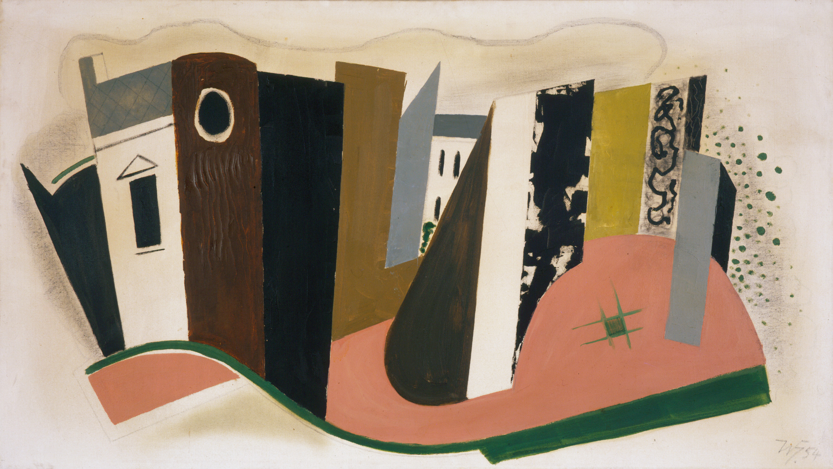 Werner Heldt, Häuserstilleben (Stadtansicht – Fächerbild), 1954, © VG Bild-Kunst, Bonn 2020 Werner Heldt, Häuserstilleben (Stadtansicht – Fächerbild), 1954, © VG Bild-Kunst, Bonn 2020